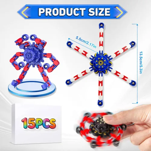 Vista 2 de Fidget Spinners Transformables, 8 Piezas de Juguetes Sensoriales Divertidos para Adultos, Cadena Deformable DIY Robot Spinner, Juguete Giroscopio