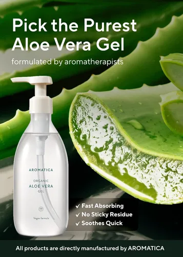 Vista 2 de AROMATICA Gel de aloe vera orgánico 10.14oz/300ml, cuidado después del sol y alivio de quemaduras solares con gel de aloe vera puro para cara