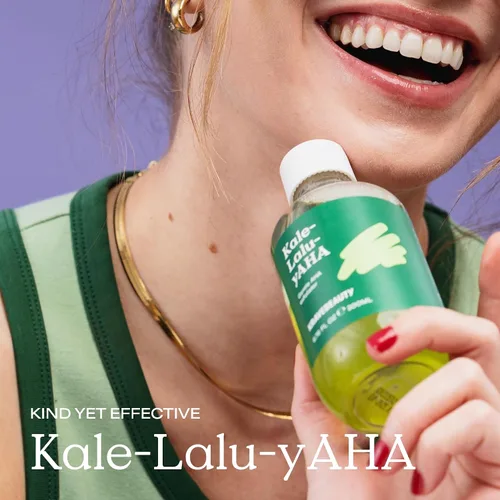 Vista 3 de KraveBeauty Kale-Lalu-yAHA Tónico exfoliante suaviza la textura, unifica el tono de la piel y desobstruye los poros, exfoliante líquido suave AHA