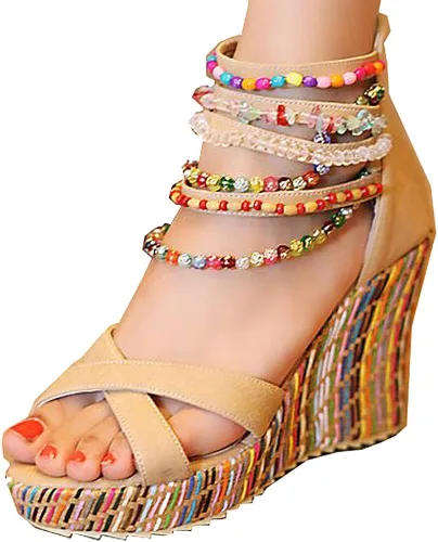 Vista 6 de Getmorebeauty - Sandalias de plataforma para mujer con perlas en la parte superior tacones altos