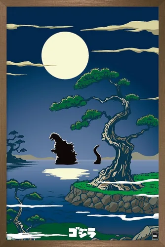 Vista 15 de Trends International Godzilla - Póster de pared de lago, 22.4 pulgadas de largo x 14.7 pulgadas, versión enmarcada en madera de granero
