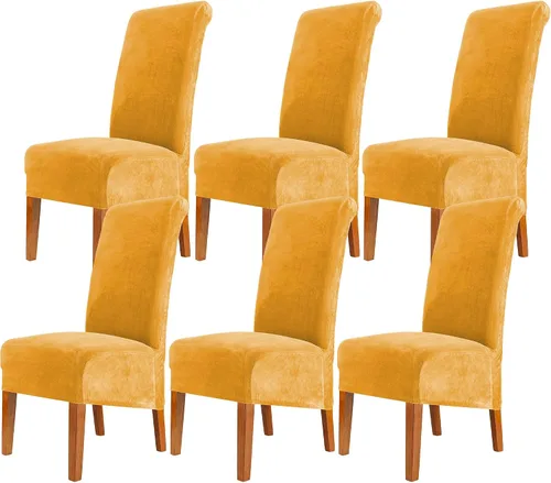Vista 38 de Fundas elásticas para sillas de comedor, fundas protectoras de asiento extraíbles de terciopelo suave para sillas Parson (2, beige)