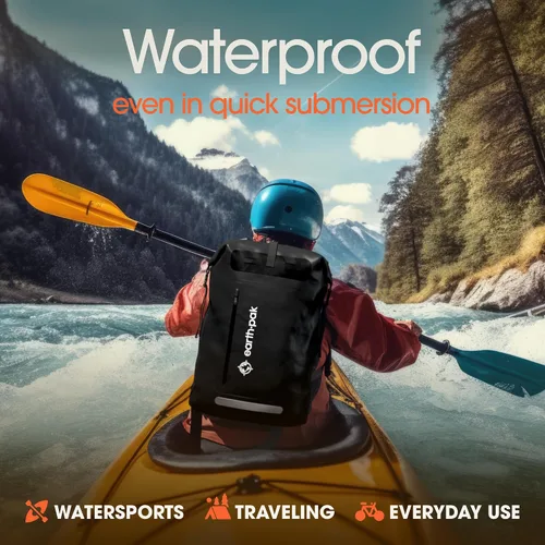 Vista 3 de Earth Pak Mochila impermeable - Mochila de senderismo resistente - Bolsa con cierre enrollable - Bolsa seca acolchada con carcasa impermeable