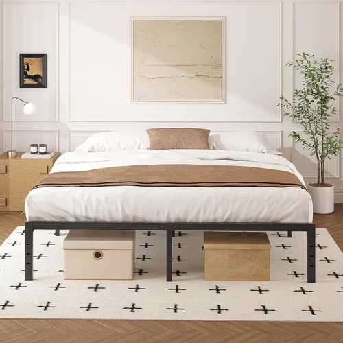 Vista 16 de 12 Inch Heavy Duty Black Metal Platform Bed Frame with Mattress Support, Twin Platform Bed Frame with Under Bed Storage, No Box Spring Needed, Easy
