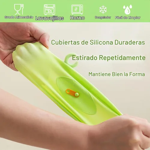 Vista 4 de Tapas elásticas de silicona para almacenamiento de alimentos, tapas reutilizables elásticas y selladas con pestaña de extracción fácil de abrir e