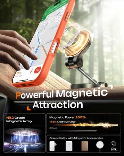 Vista 580 de TOCOL Funda para iPhone 11, compatible con Magsafe, protección completa de cámara, imanes integrados, protección contra caídas, funda translúcida