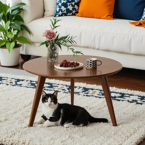 Vista 22 de Juego de mesa de café 100% de madera de roble macizo, mesa de café redonda combinada mesa auxiliar con patas de madera maciza, mesa de mediados
