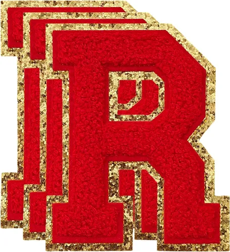 Vista 80 de 3 parches de letras de felpilla roja, parches de letras termo-adhesivas de 4-1/2" con brillantina para ropa, S