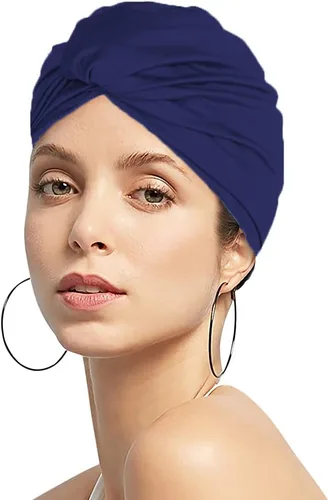 Vista 2 de Gorro de natación elástico para mujer, pelo largo y corto, plisado, anudado, suave, no resistente al agua