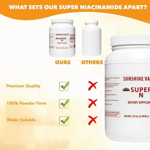 Vista 4 de Sunshine Valley Super N Niacinamida en polvo (1 onza) – Suplemento dietético de niacina vitamina B3 para energía, digestión, piel antienvejecimiento