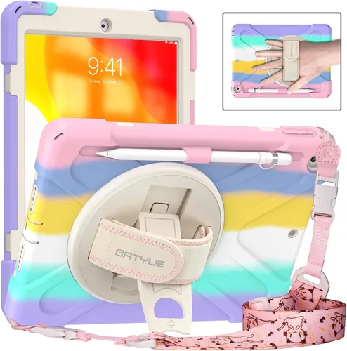 Vista 17 de BATYUE Funda para iPad de 9ª/8ª/7ª generación (funda resistente para iPad de 10.2 pulgadas 2021/2020/2019) con protector de pantalla, soporte