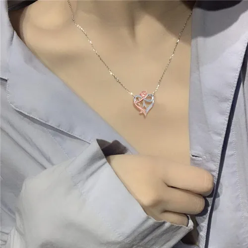 Vista 5 de Collares con inicial de corazón de rosa para mujer, collar con dije de letra de corazón de amor infinito CZ A-Z para adolescentes y niñas