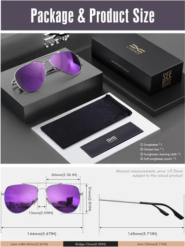 Vista 25 de LUENX, Aviator - Gafas de sol polarizadas, para hombres y mujeres, protección UV 400, con funda 60MM