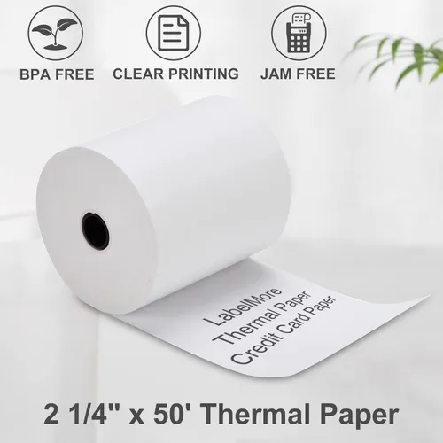 Vista 3 de LabelMore - Rollos de papel térmico de 2 1/4 pulgadas x 50 pies, rollos de papel térmico para tarjetas de crédito, rollo de caja registradora, papel