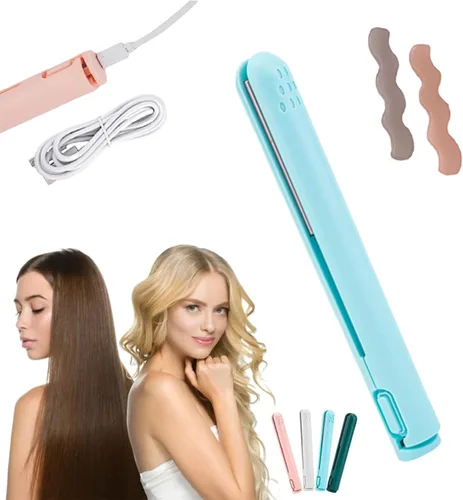Vista 15 de RJDJ Mini rizador de doble propósito, alisador y rizador de pelo 2 en 1, calentador de cerámica, portátil, recargable por USB, adecuado para cabello