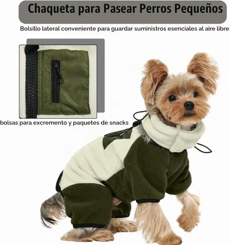 Vista 5 de DENTRUN - Abrigo de invierno para perros pequeños, chaqueta de forro polar cálido con cuello alto extraíble, suéter acogedor para cachorros en clima