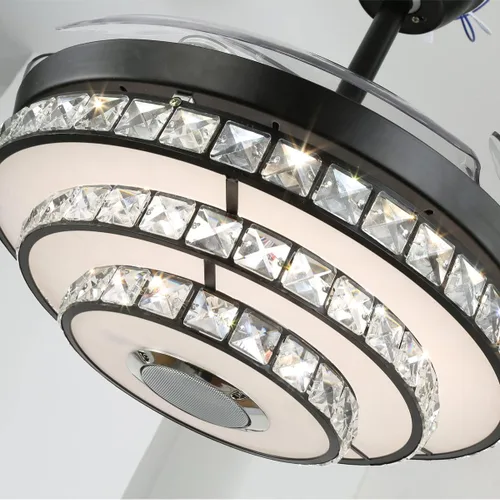 Vista 8 de Ventilador de techo de 42 pulgadas con luz, ventiladores de araña negros Retractable Ceiling Fans with Lights, Crystal Chandelier with Music, 7