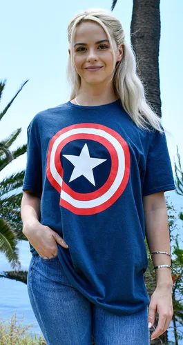 Vista 7 de Marvel Camiseta para hombre con logotipo de escudo desgastado del Capitán