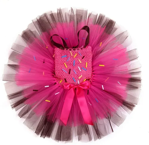Vista 3 de Disfraz de dona para fiesta de Halloween, vestido de pastel de rosa con diadema para niños y niñas pequeñas, vestido de fiesta
