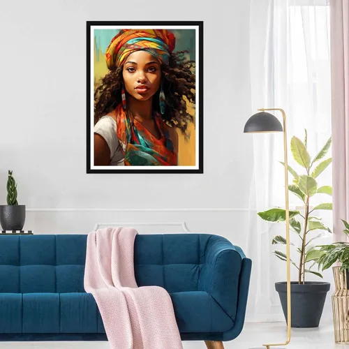 Vista 3 de SKRYUIE Kits de pintura de diamantes para mujer africana 5D, kits de arte de diamantes para adultos afroamericanos, taladro redondo completo, punto