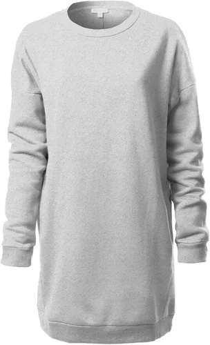 Vista 19 de MixMatchy Sudadera casual de forro polar con cuello en V para mujer, manga larga, túnica para otoño e invierno Negro (cuello redondo)