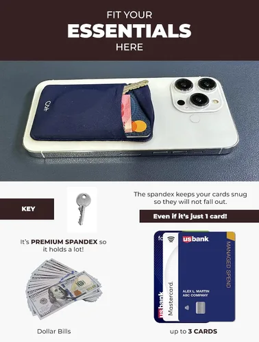Vista 3 de [Dos] Fundas elásticas para tarjetas adhesivas para teléfono celular, tarjetero adhesivo para identificación y tarjeta de crédito para la parte