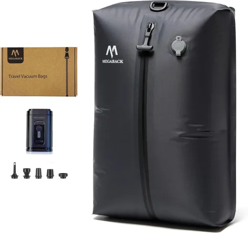 Vista 11 de Bolsas de viaje al vacío Megaback para equipaje con bomba, bolsas de sellado al vacío reutilizables para ropa, impermeables IP68, diseño de apertura