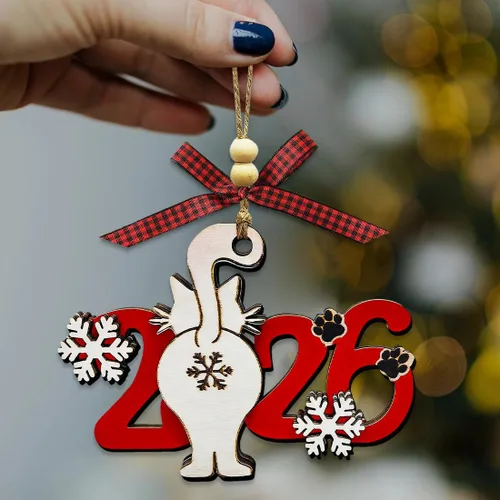 Vista 3 de Adornos de Navidad para gatos 2025, adorno divertido para árbol de Navidad, adornos únicos y lindos de madera para decoración - Regalos para amantes