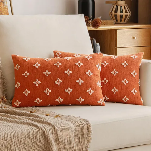 Vista 23 de EMEMA Juego de 2 fundas de cojín decorativas de jacquard, diseño de flores de sol, para sofá, cama, sala de estar, dormitorio, 16 x 16 pulgadas