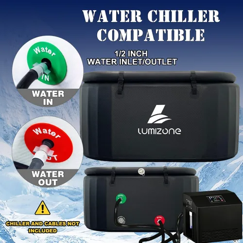 Vista 3 de Lumizone Bañera de inmersión fría inflable de 132 galones de capacidad, baño de hielo portátil, compatible con enfriadores de agua con tapa, sellos