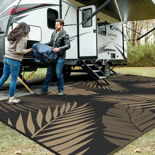 Vista 8 de GENIMO - Alfombra para exteriores de 6 x 9 pies, para patio, espacios amplios, reversible, de pajillas de plástico, alfombra impermeable para Azul