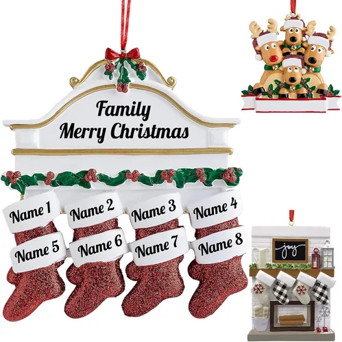 Vista 21 de Adornos de Navidad personalizados 2025, repisa de chimenea, familia de 2/3/4/5/6 nombres de miembros de la familia Joy para decoraciones de árbol