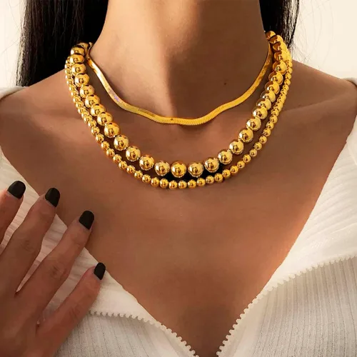 Vista 5 de Sixexey Collar de cuentas de oro, collares en capas, collar de cadena de bolas, joyería para mujer