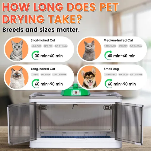 Vista 7 de Secador automático para gatos de 115 litros, caja secadora automática para gatos y perros pequeños, caja de secado de pelo plegable grande, secadora