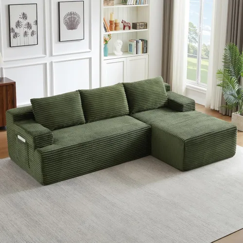 Vista 35 de Cloud Sofá modular moderno de 108 pulgadas con asiento profundo, sofás de pana sin hueso con diván en forma de L para sala de estar, no requiere