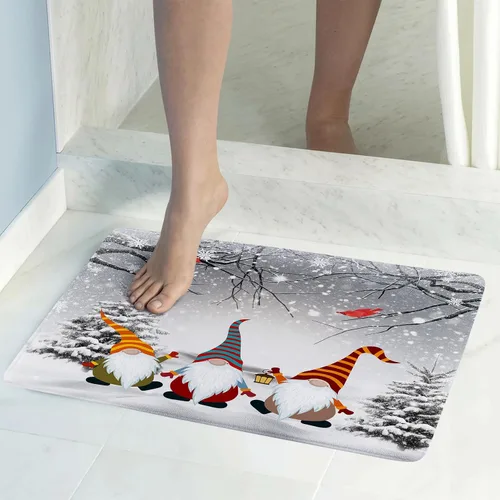 Vista 4 de HVEST Alfombra de baño de invierno, gnomos y cardenales en bosque nevado, alfombra de baño, alfombra de baño antideslizante de Navidad, accesorios