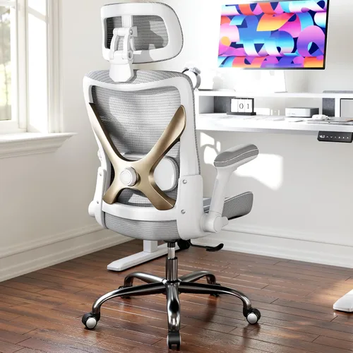 Vista 2 de Ergalithic Silla de Oficina para Casa Ergonómica de Escritorio - Silla de Computadora en Forma de X de Malla con Cuero de PU, Soporte Lumbar Gris