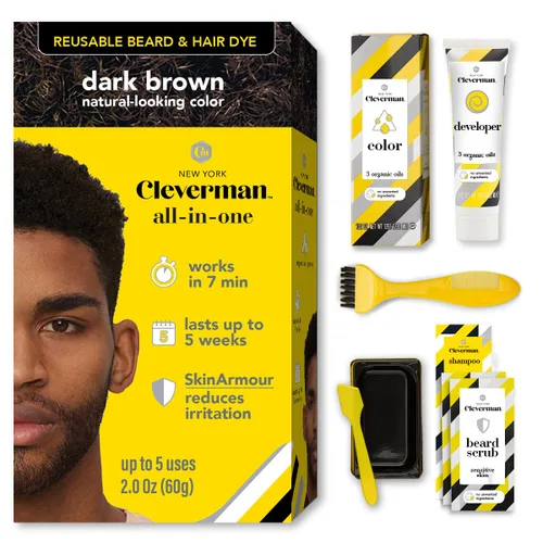 Vista 10 de Cleverman Tinte para cabello y barba para hombres negros, cobertura de canas, paquete 2X