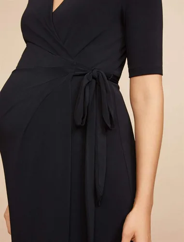 Vista 4 de Motherhood Maternity Vestido cruzado con manga de codo para mujer con lazo en la cintura