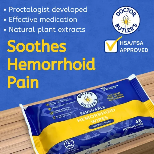 Vista 2 de Toallitas que se Pueden Tirar al Inodoro para Hemorroides Doctor Butler's – Toallitas que se Pueden Tirar al Inodoro con Hamamelis para Calmar