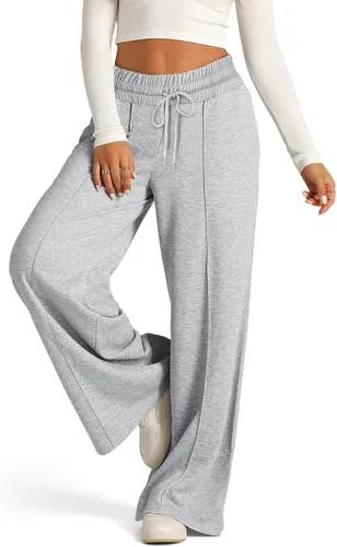 Vista 4 de eoeioa Pantalones deportivos de pierna ancha de gran tamaño para mujer, con cordón, cintura baja, pierna recta, pantalones holgados con bolsillo