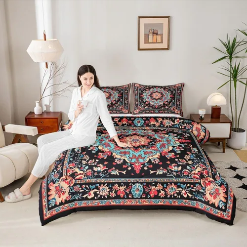 Vista 5 de Erosebridal Juego de edredón bohemio tamaño individual, ropa de cama floral retro para adultos, hombres y mujeres, juego de ropa de cama vintage