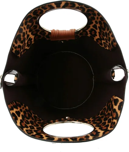 Vista 7 de Bolso bandolera con flecos de piel vegana con estampado de leopardo de serpiente