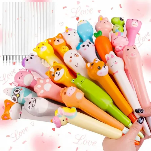 Vista 11 de Bolígrafos Kawaii Squishies 10pk - Bolígrafos de tinta gel de animales divertidos - Rellenos de calcetines para niñas, juego de bolígrafos bonitos