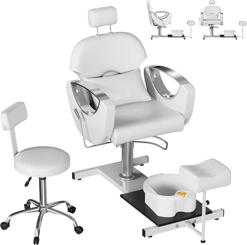 Vista 10 de KIGOTY Silla de pedicura sin fontanería, estación de pedicura reclinable con altura ajustable y giro de 360 grados, silla de spa hidráulica
