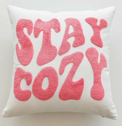 Vista 11 de Funda de almohada decorativa bordada Stay Cozy en rosa, solo funda de 18 pulgadas x 18 pulgadas