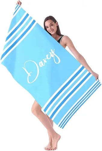 Vista 13 de Toalla de playa personalizada con nombres, toallas de playa personalizadas para adultos, mujeres y hombres, toallas de playa a rayas personalizadas