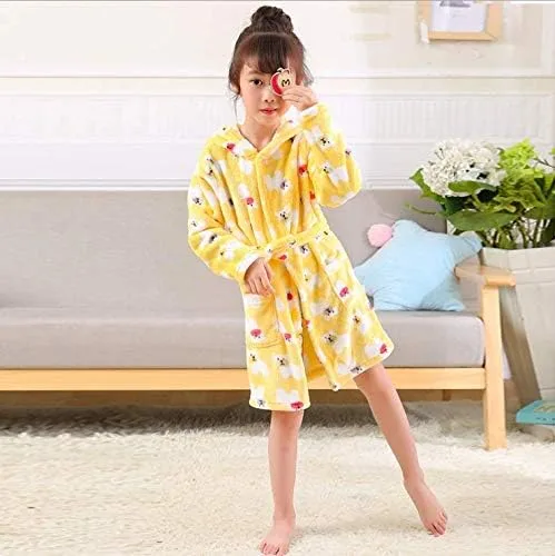 Vista 2 de ECHERY Pijama con capucha para niños y niñas bata de baño unisex de forro polar coral suave