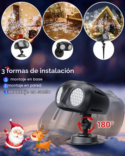 Vista 5 de Proyector de copo de nieve de Navidad con luces HD para exteriores, luces LED de doble cabeza con control remoto, IP65 impermeable, para Halloween