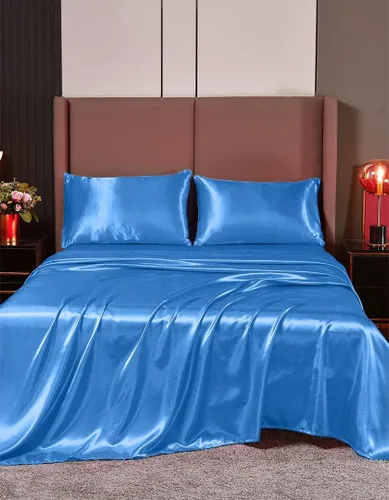 Vista 28 de Juego de sábanas de satén de seda de 4 piezas Sábana bajera Sábana encimera Funda de almohada Calidad de hotel sedoso suave y lujoso